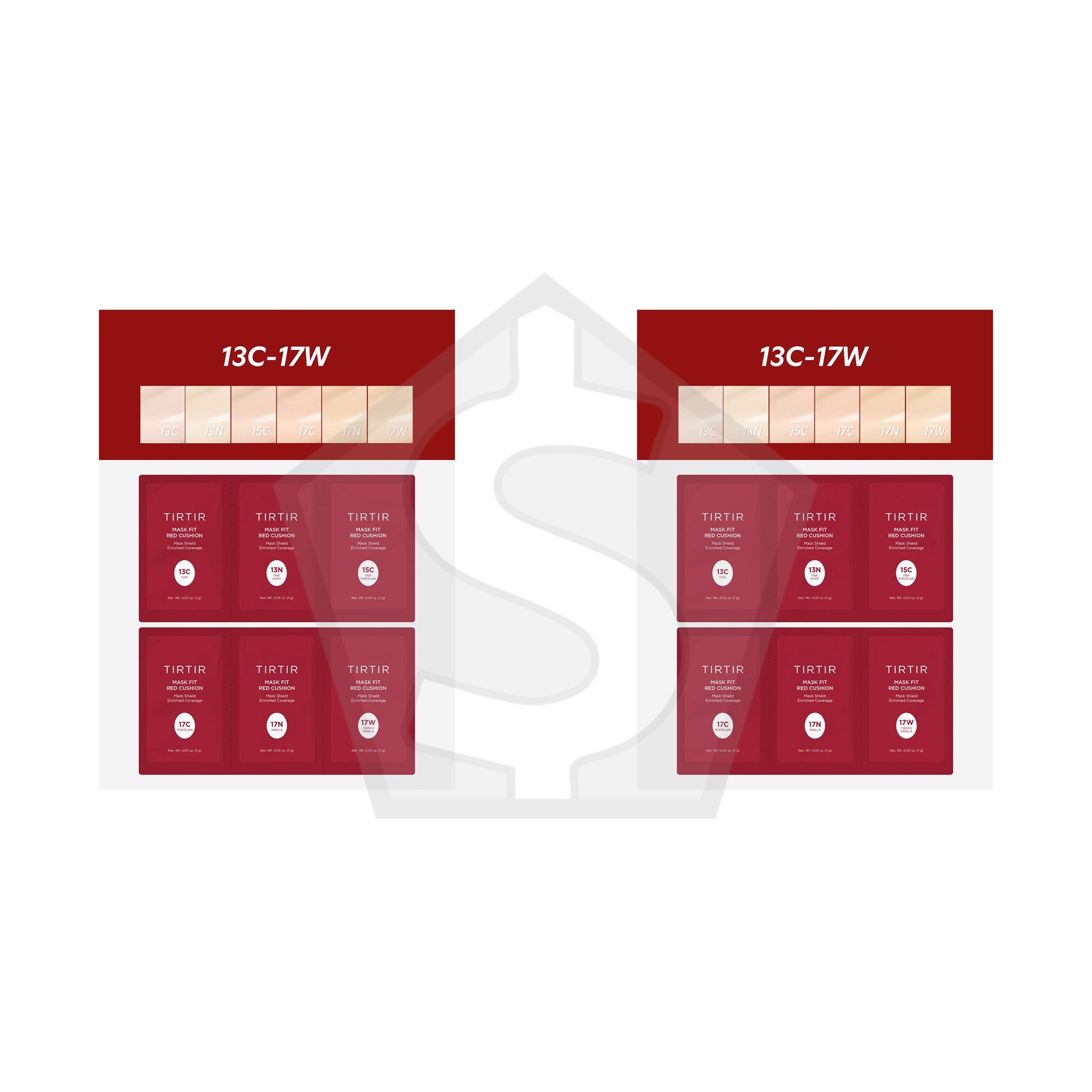 TIRTIR Mask Fit Red Cushion 6 Shade Trial Kit (1g/6pc) - Light (13C-17W) - Pack of 2