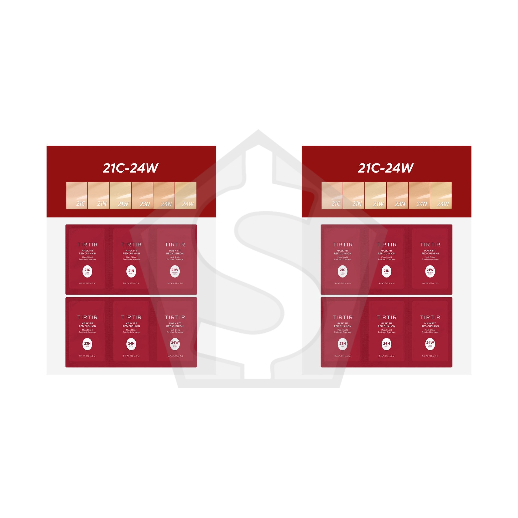 TIRTIR Mask Fit Red Cushion 6 Shade Trial Kit (1g/6pc) - Light Medium (21C-24W) - Pack of 2