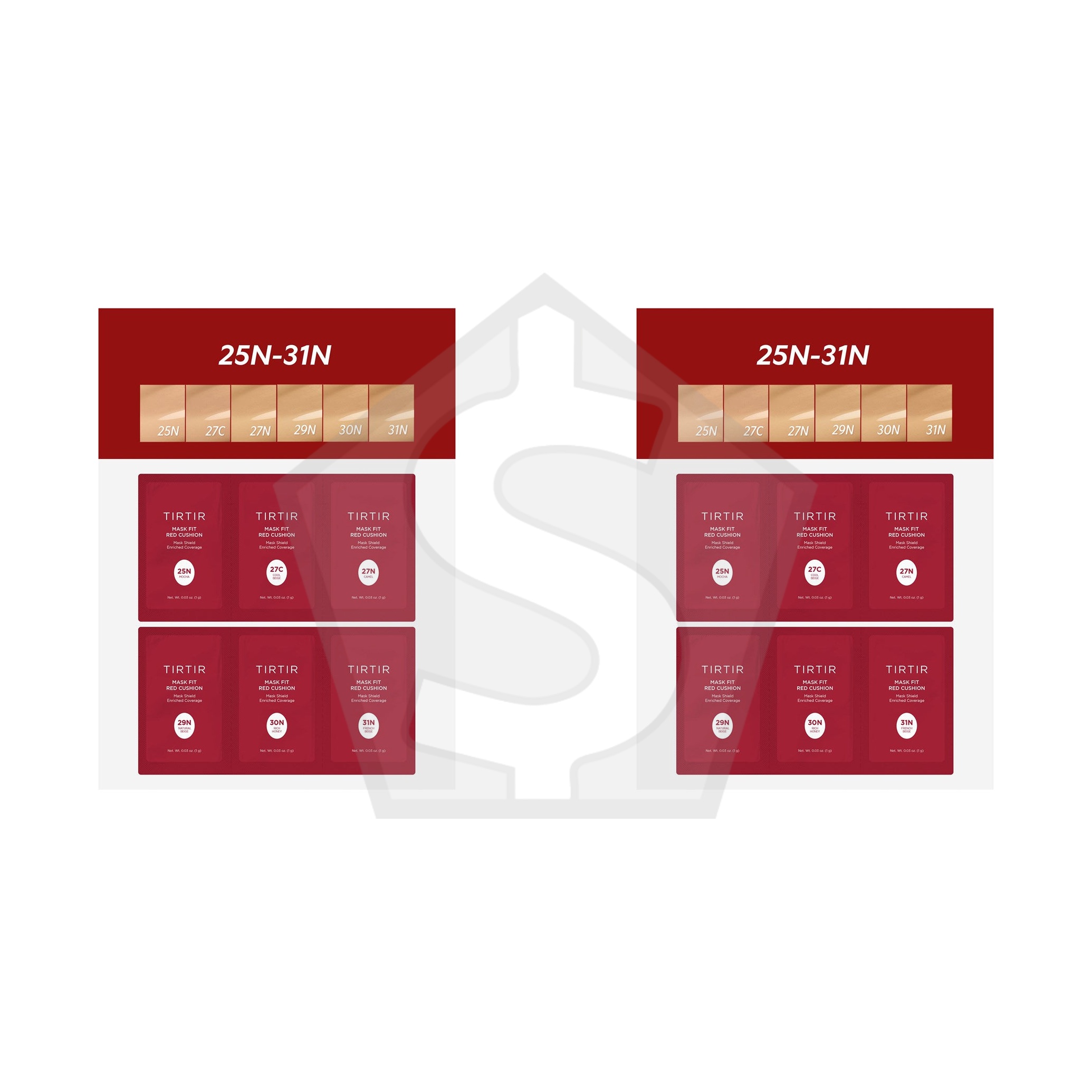 TIRTIR Mask Fit Red Cushion 6 Shade Trial Kit (1g/6pc) - Medium (25N-31N) - Pack of 2