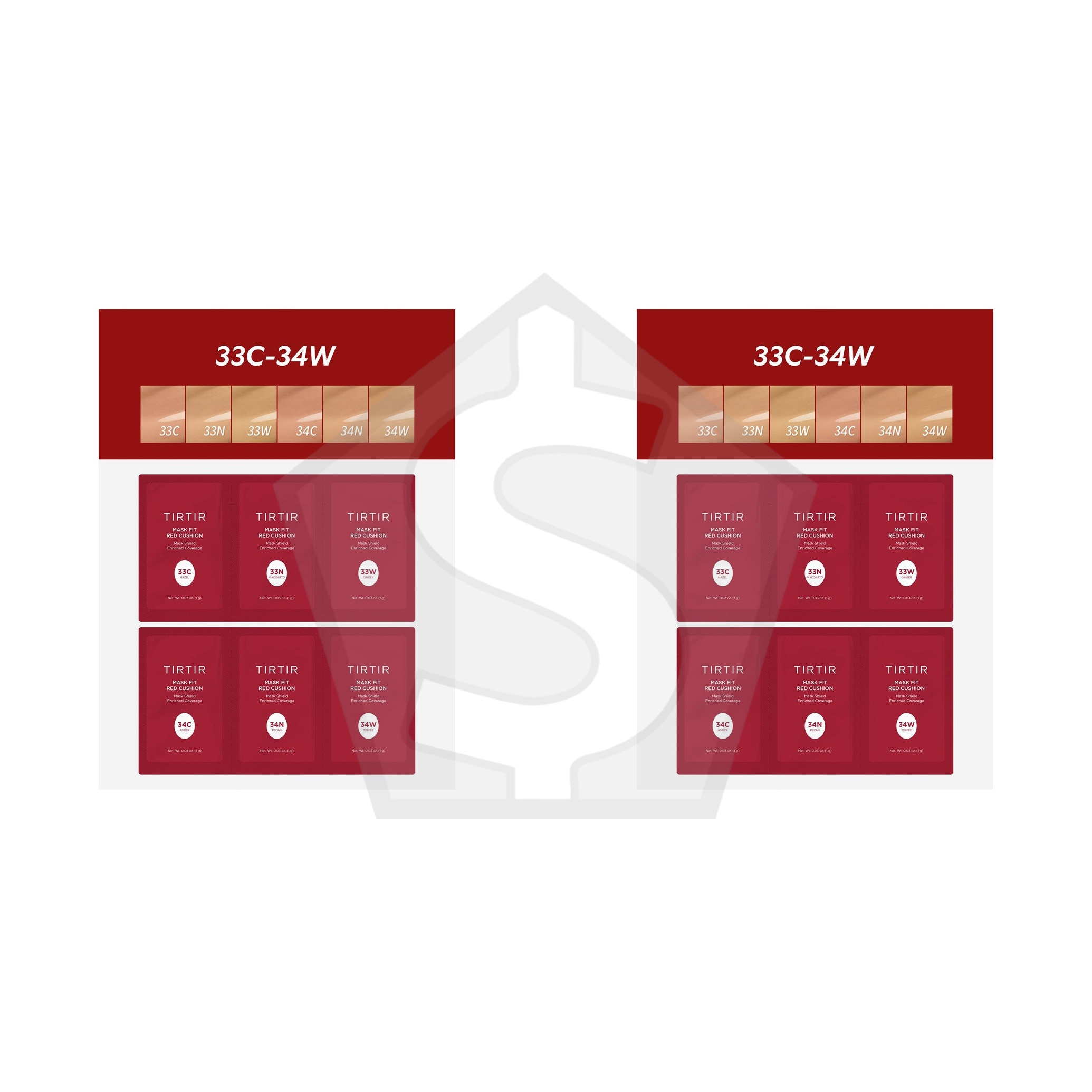 TIRTIR Mask Fit Red Cushion 6 Shade Trial Kit (1g/6pc) - Medium Deep (33C-34W) - Pack of 2