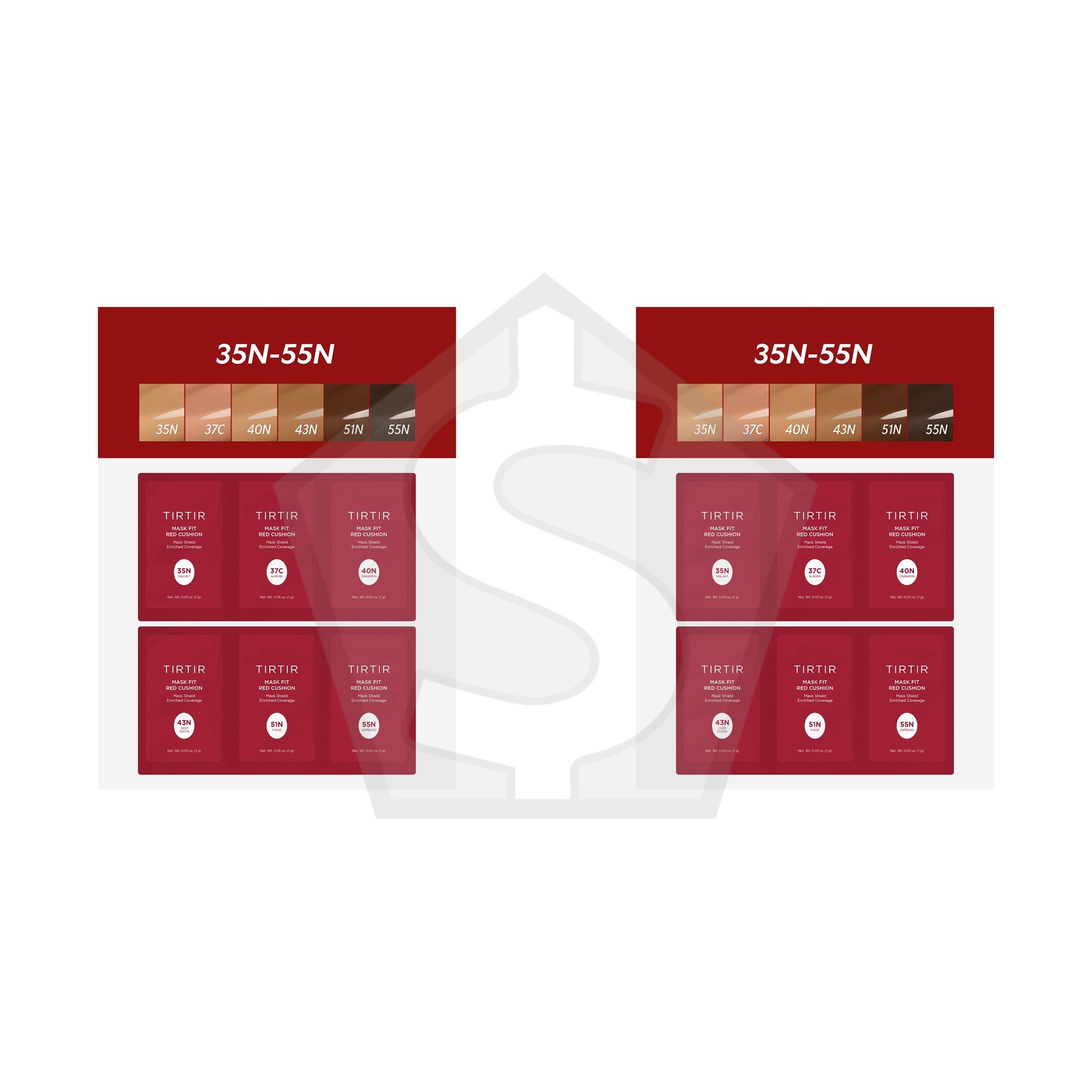 TIRTIR Mask Fit Red Cushion 6 Shade Trial Kit (1g/6pc) - Deep (35N-55N) - Pack of 2