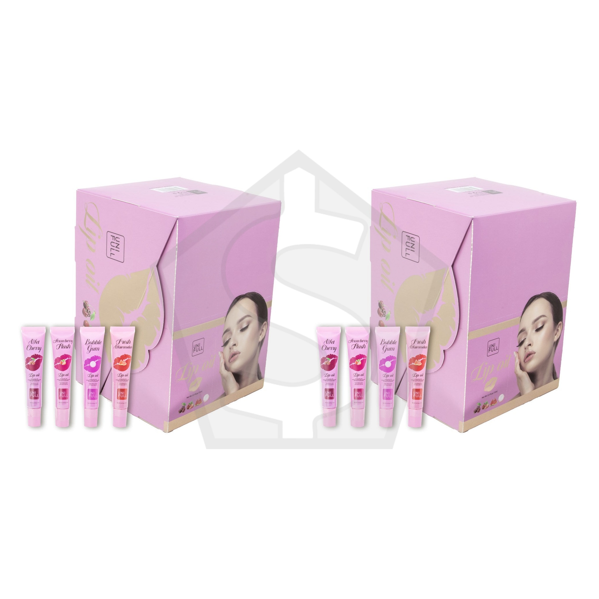 UNI FULL Lip Oil Pink Set (15ml, 4 Flavors X  6 Each) - Pack of 2