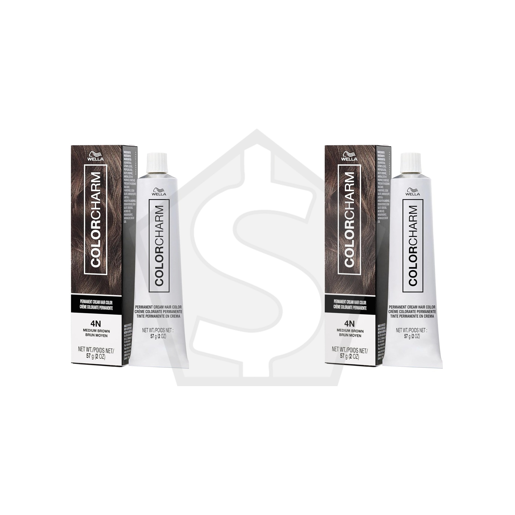 WELLA Color Charm Permanent Cream Hair Color (2oz) - 4N Medium Brown - Pack of 2