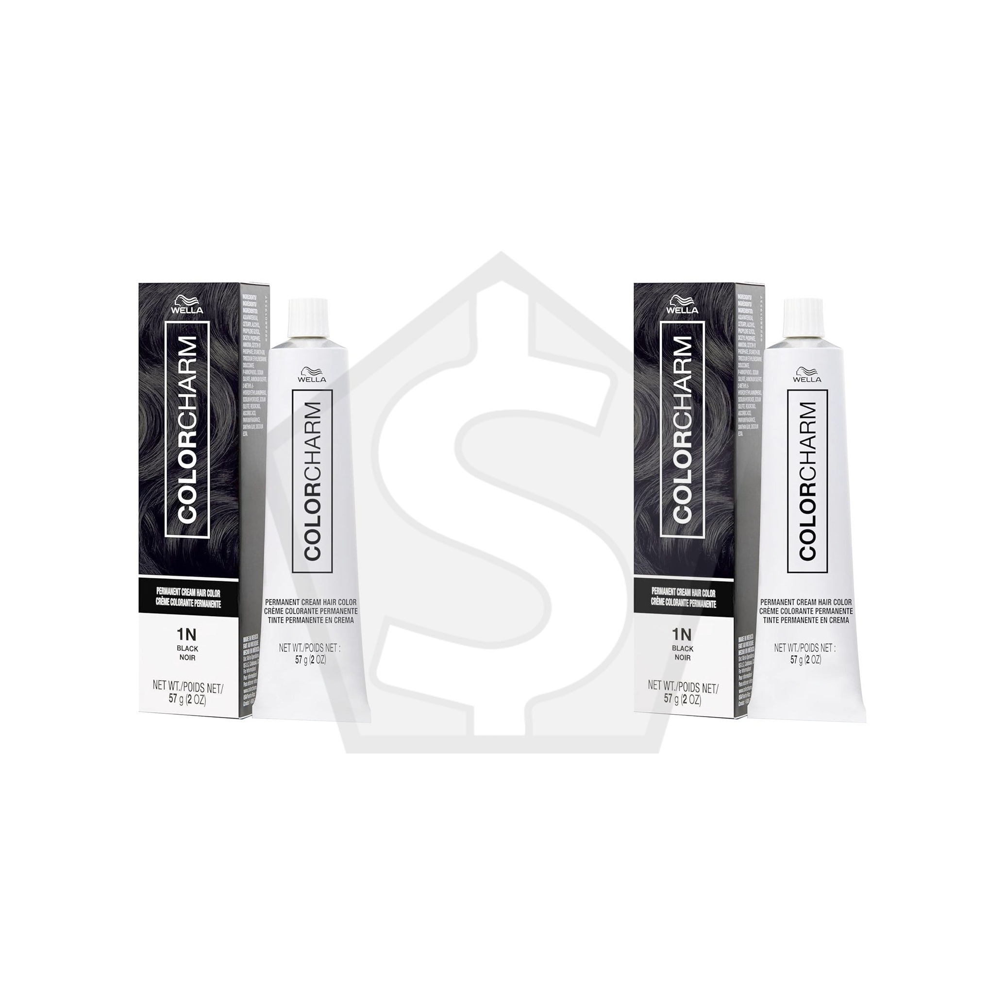 WELLA Color Charm Permanent Cream Hair Color (2oz) - 1N Black - Pack of 2