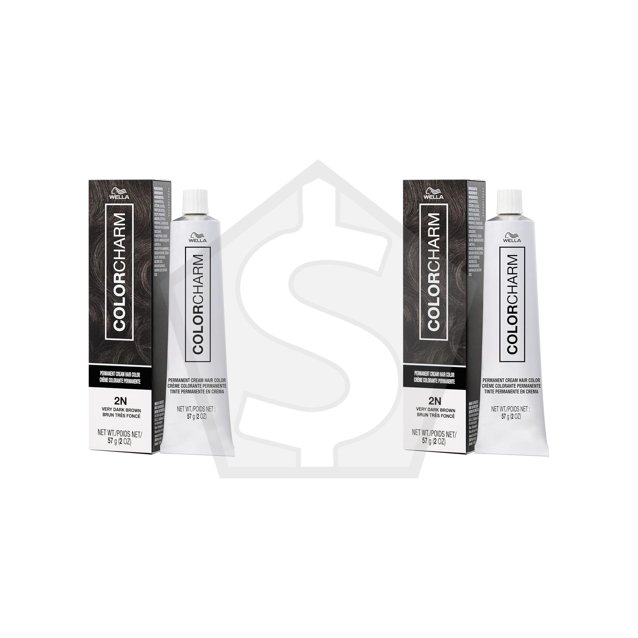 WELLA Color Charm Permanent Cream Hair Color (2oz) - 2N Very Dark Brown - Pack of 2