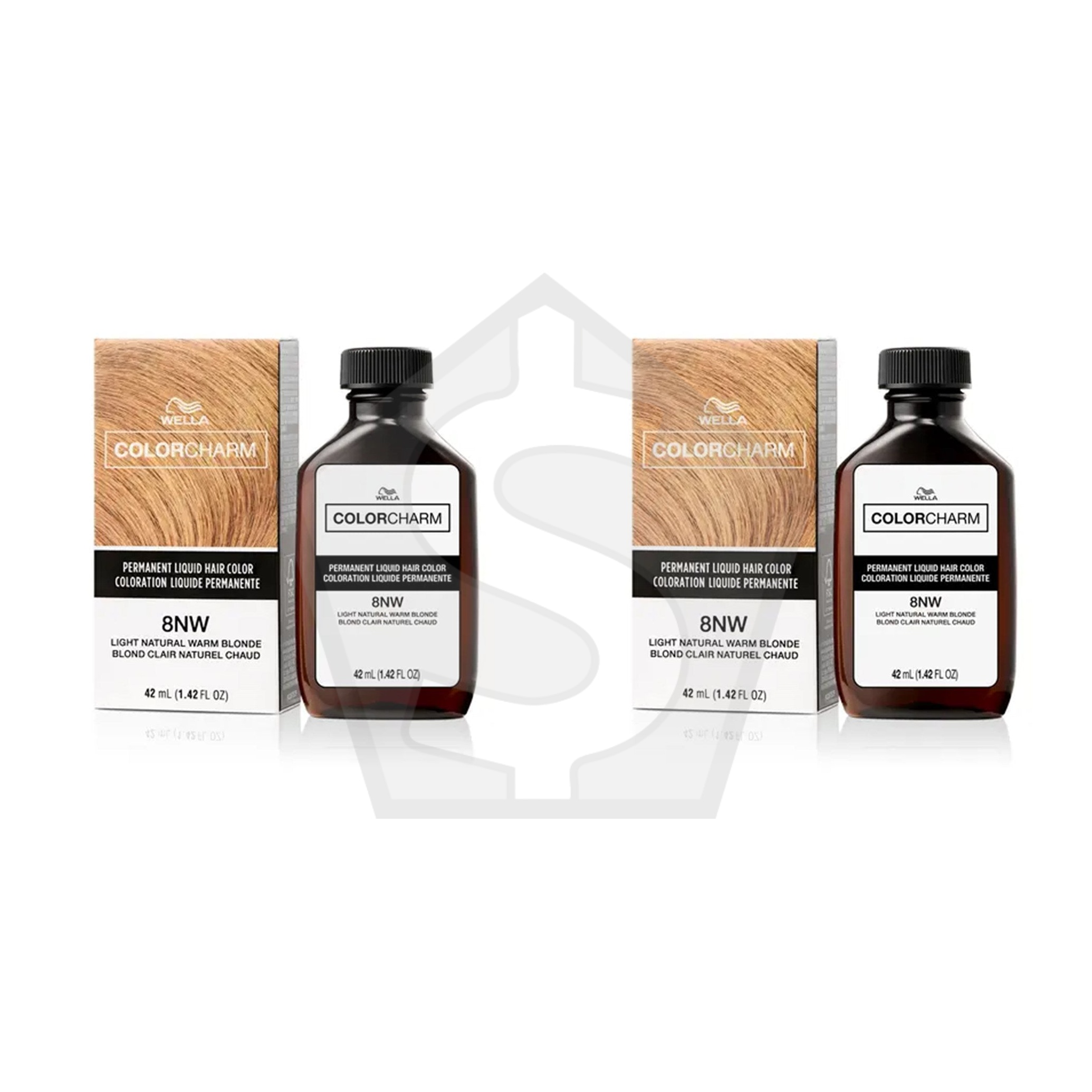 Bundle of 2 - WELLA Color Charm Permanent Liquid Hair color (1.42oz) - 8NW Light Natural Warm Blonde