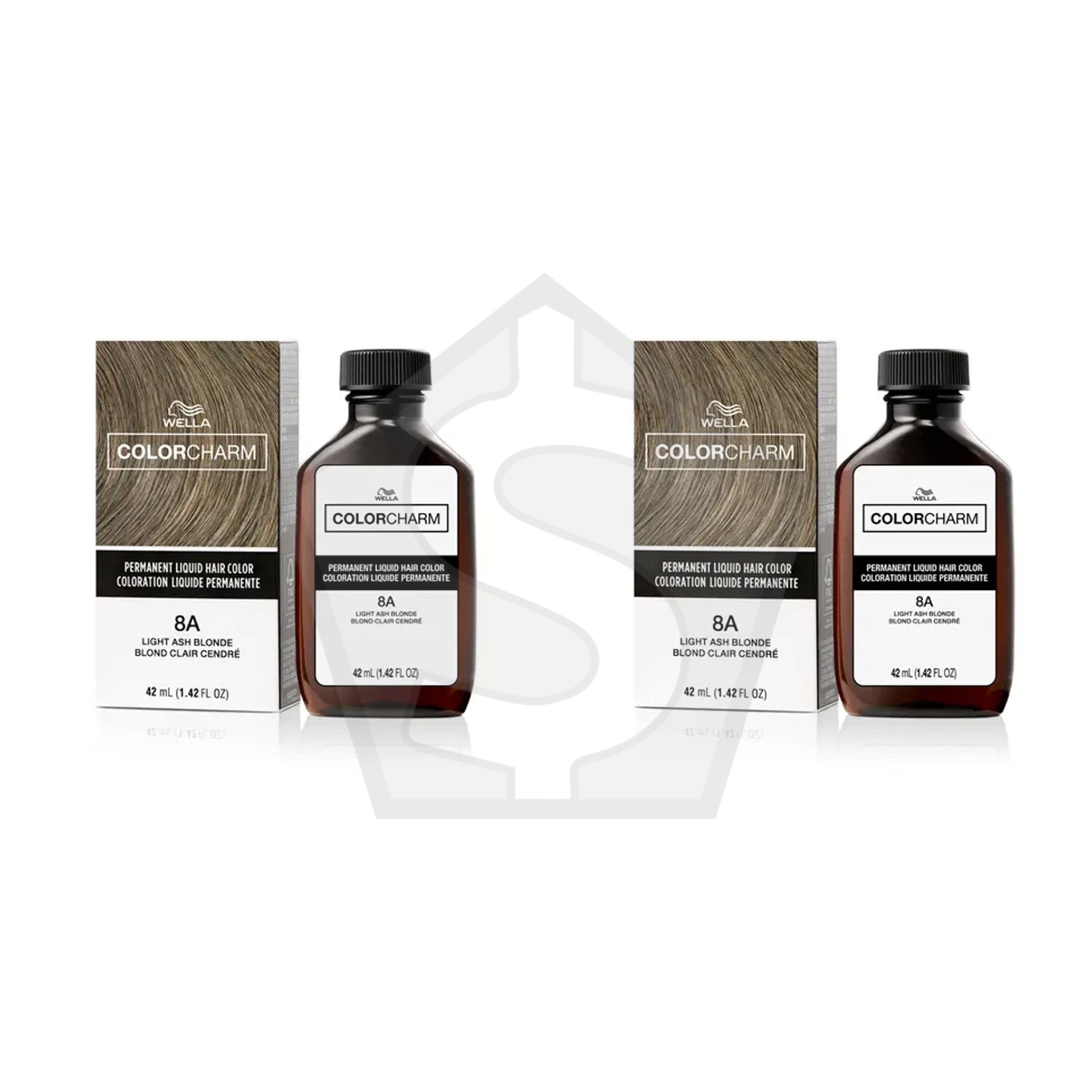 Bundle of 2 - WELLA Color Charm Permanent Liquid Hair color (1.42oz) - 8A/740.5 Light Ash Blonde