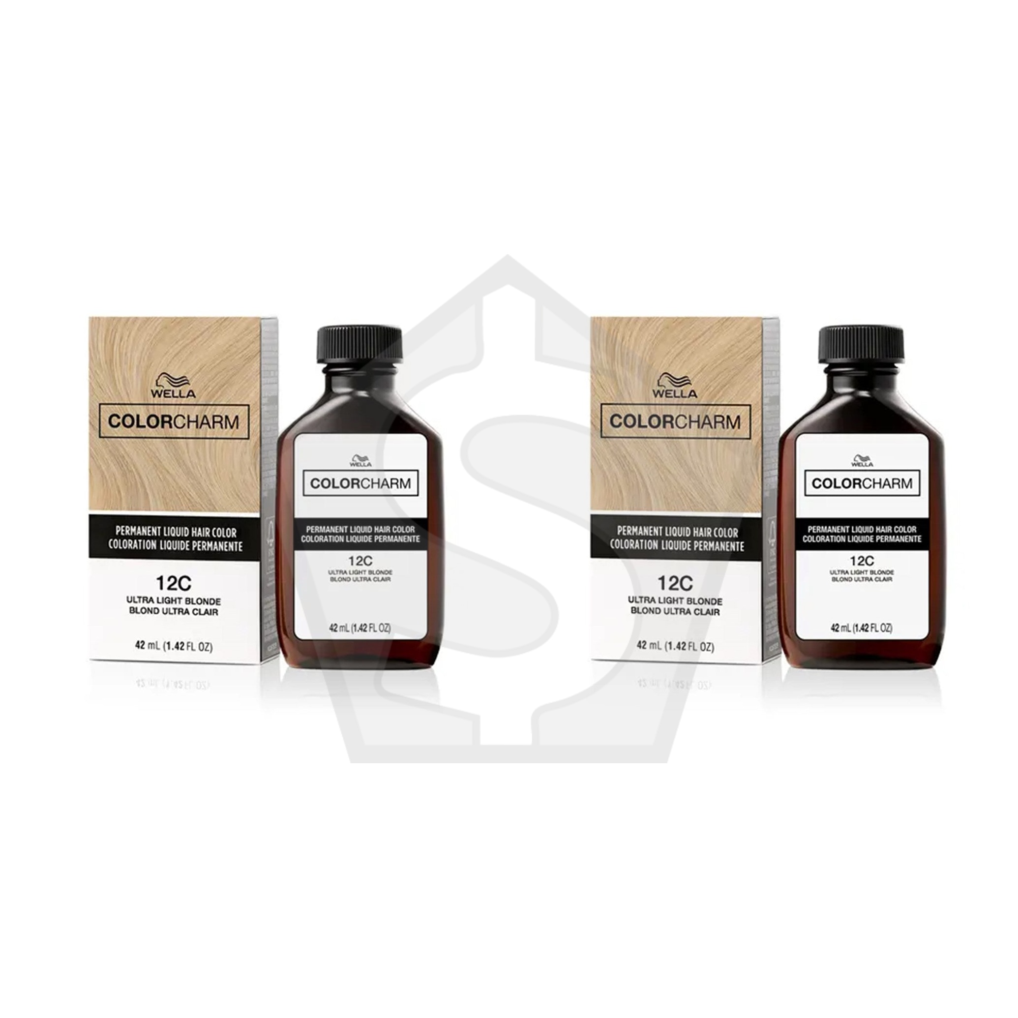 Bundle of 2 - WELLA Color Charm Permanent Liquid Hair color (1.42oz) - 12C/1290 Ultra Light Blonde