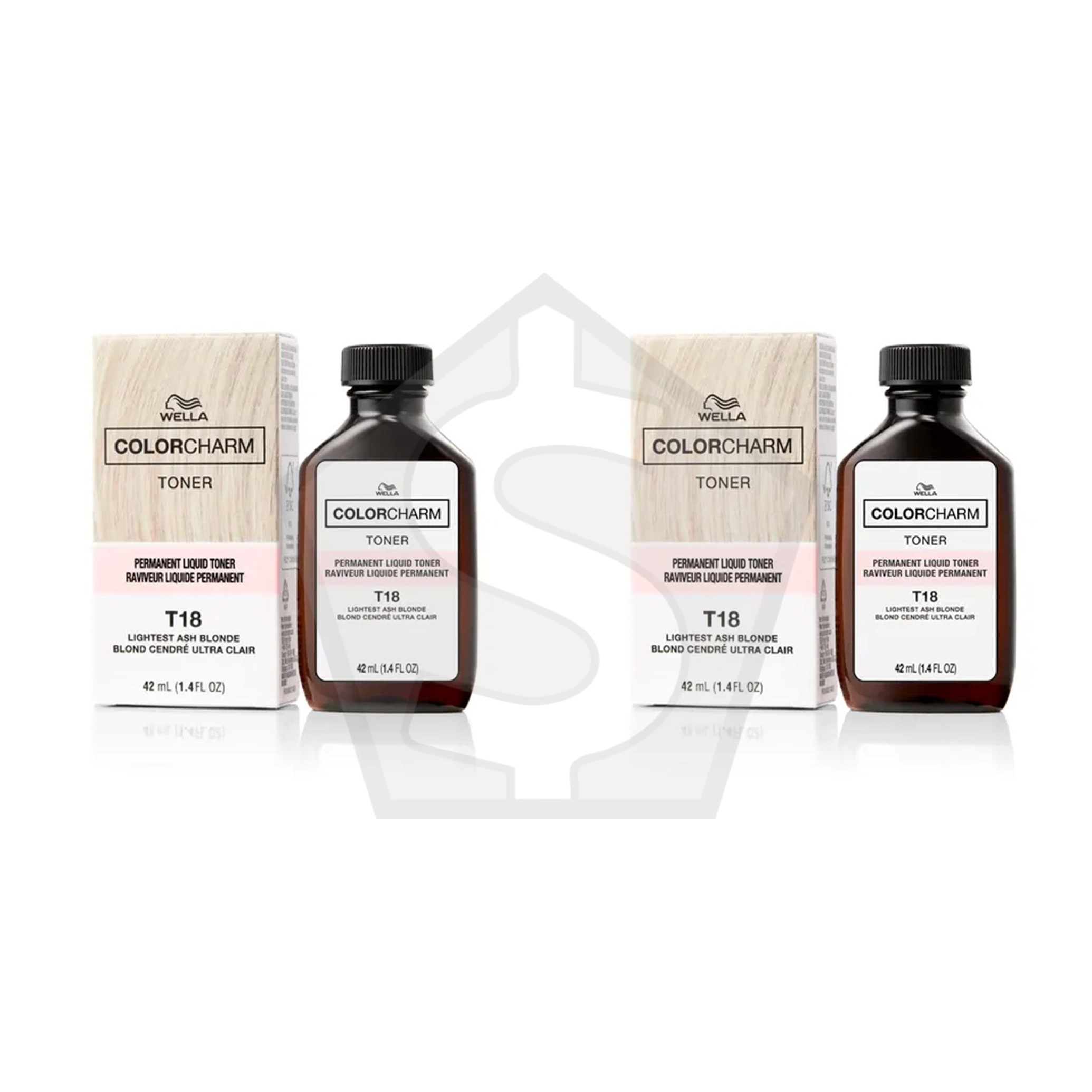 WELLA Color Charm Permanent Liquid Hair color (1.42oz) - T18 Lightest Ash Blonde - Pack of 2