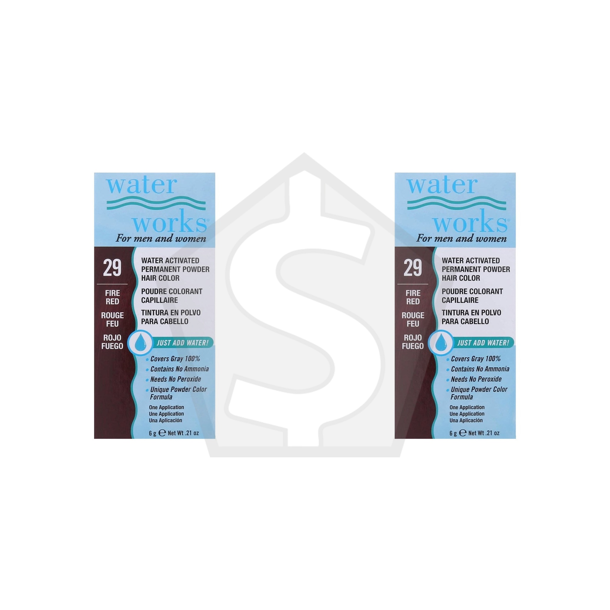 WATER WORKS Water Activated Permanent Powder Hair Color - 29 Fire Red - Pack of 2