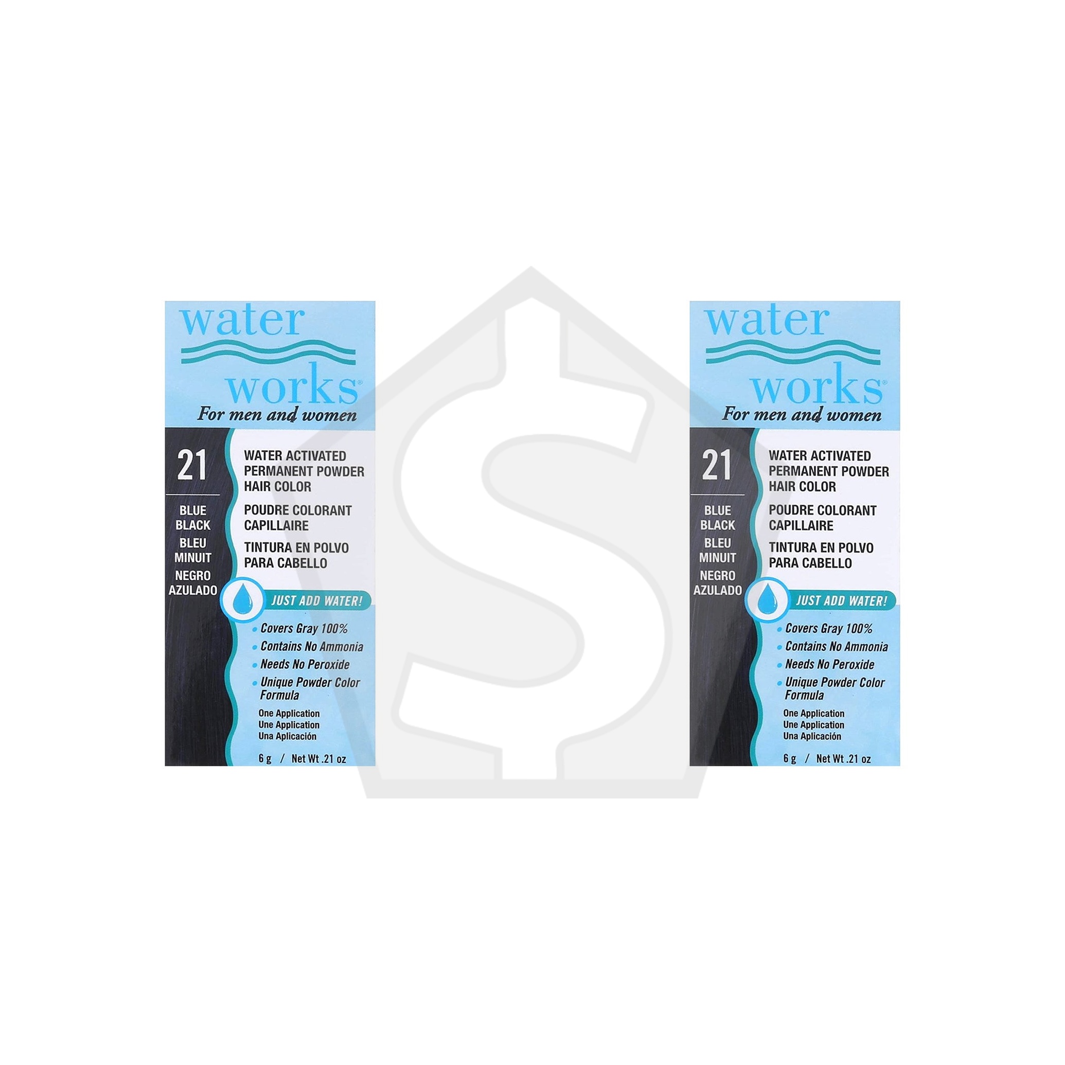 WATER WORKS Water Activated Permanent Powder Hair Color - 21 Blue Black - Pack of 2