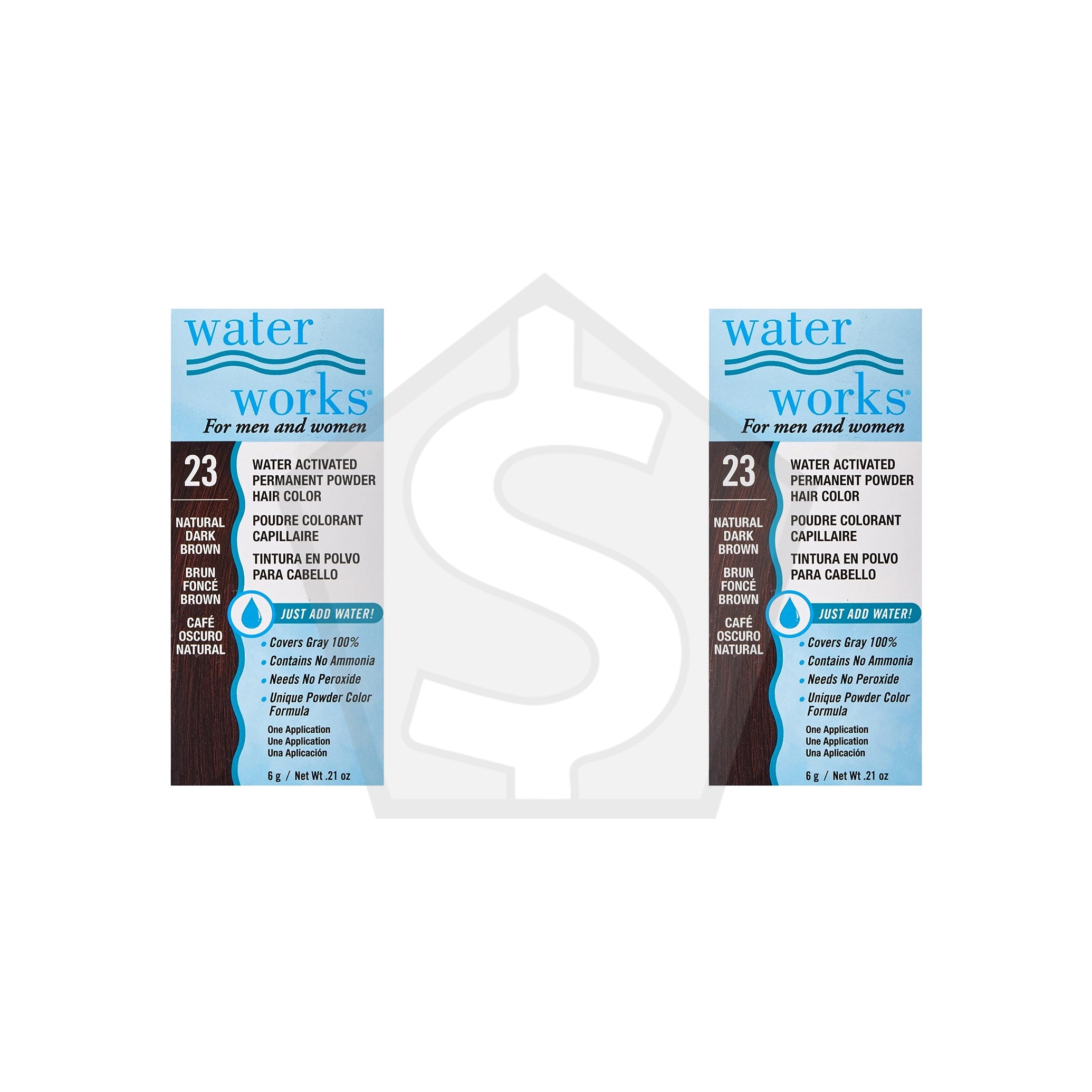 WATER WORKS Water Activated Permanent Powder Hair Color - 23 Natural Dark Brown - Pack of 2