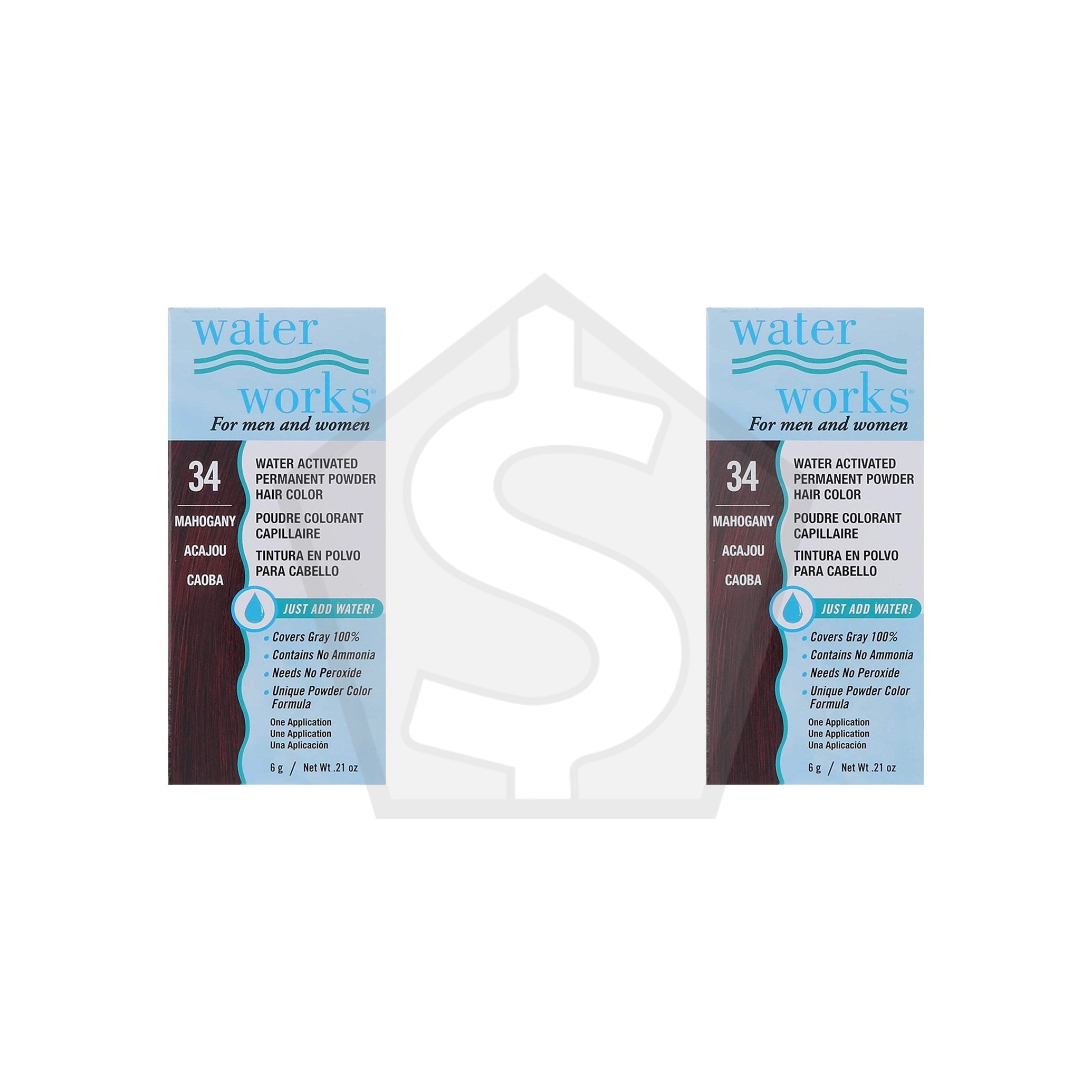 WATER WORKS Water Activated Permanent Powder Hair Color - 34 Mahogany - Pack of 2