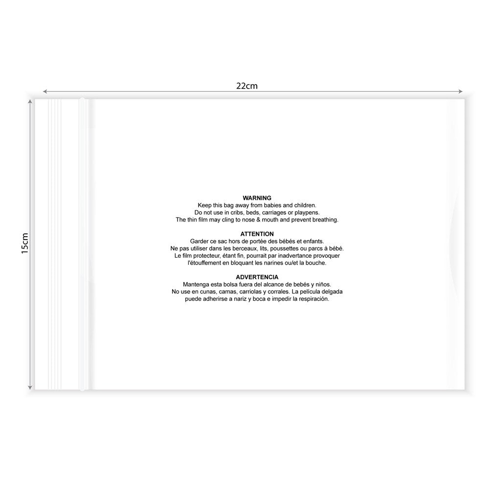 KIM & C Zipper Poly Bags with suffocation warning notice (100pc/pk) - 15cm x 22cm