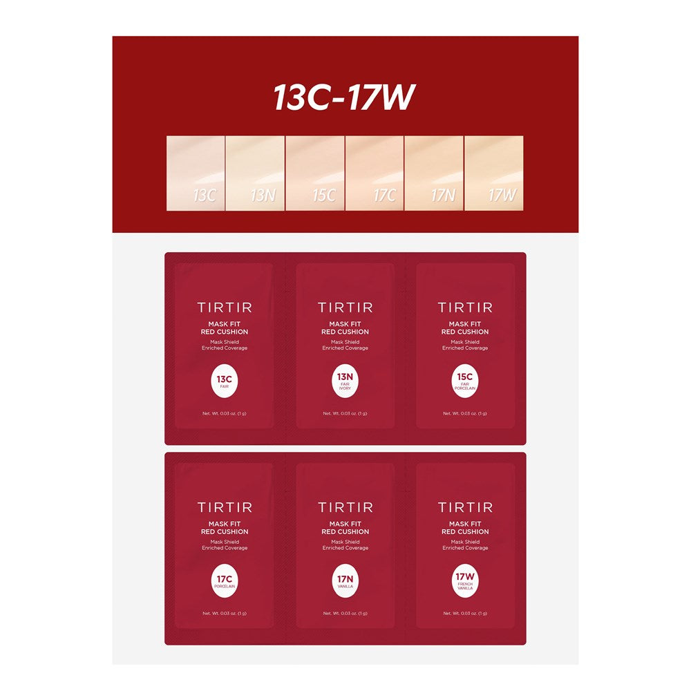 TIRTIR Mask Fit Red Cushion 6 Shade Trial Kit (1g/6pc) - Light (13C-17W)