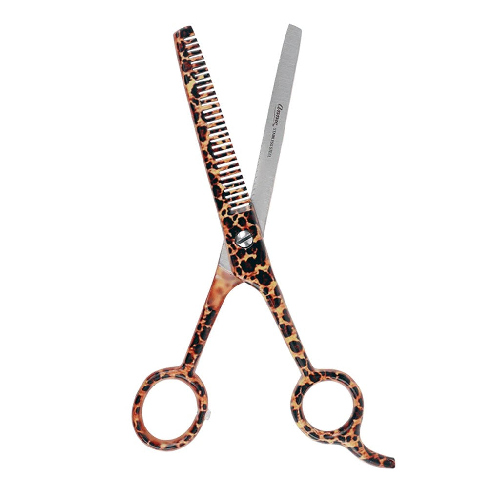 ANNIE Premium Stainless Steel Straight Hair Shears - Leopard / 28 Tooth Thinner (6.5inch)