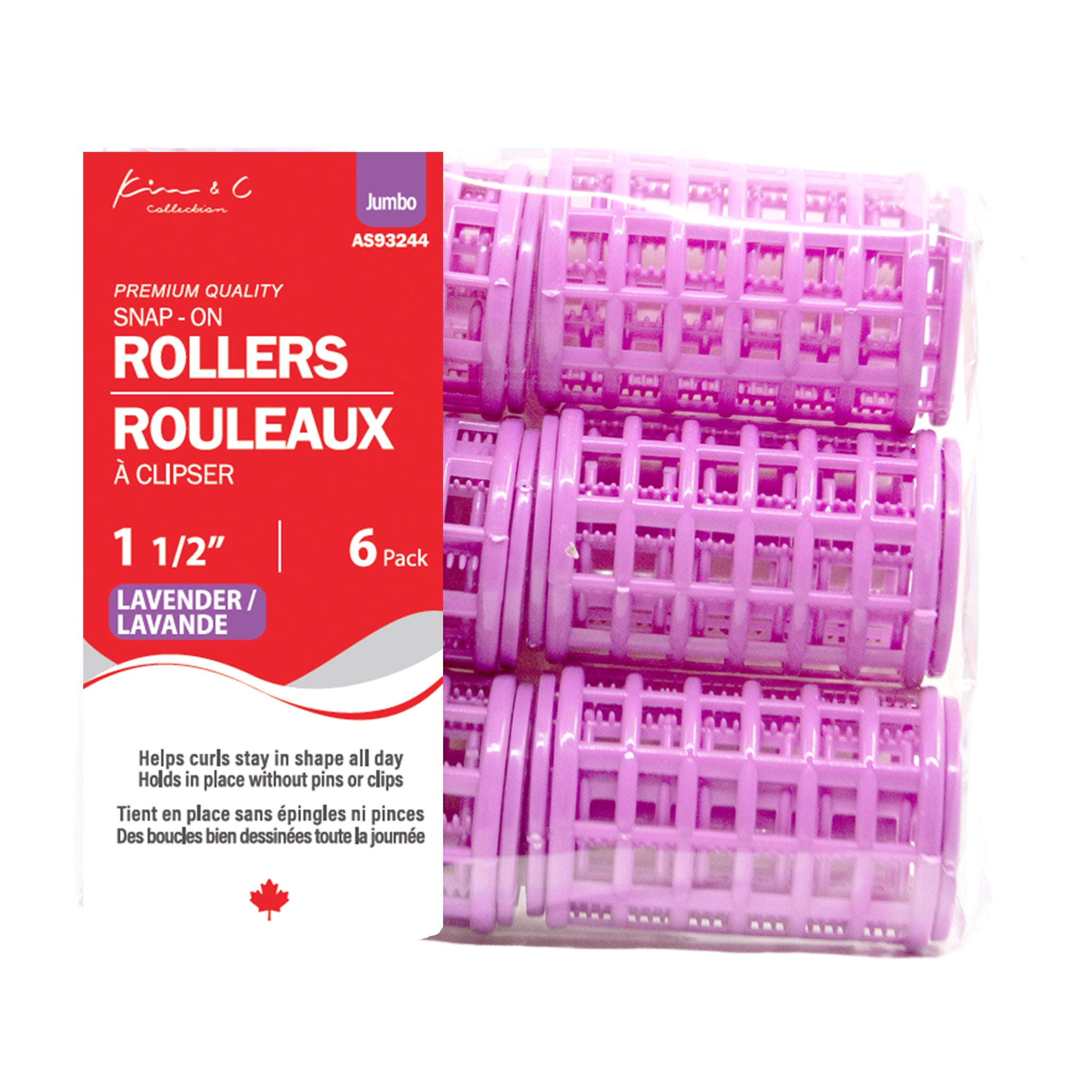 KIM & C Snap-On Rollers - Jumbo 6 Ct / 1-1/2" Lavender