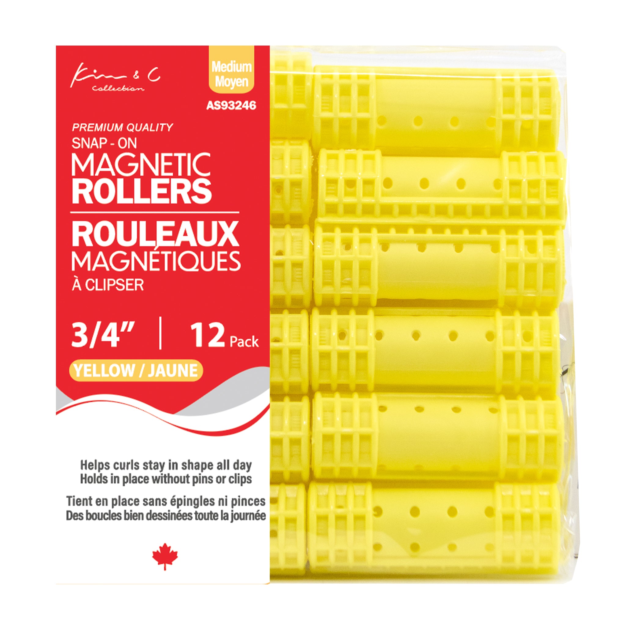 KIM & C Snap-On Magnetic Rollers - Medium 12 Ct / 3/4" Yellow
