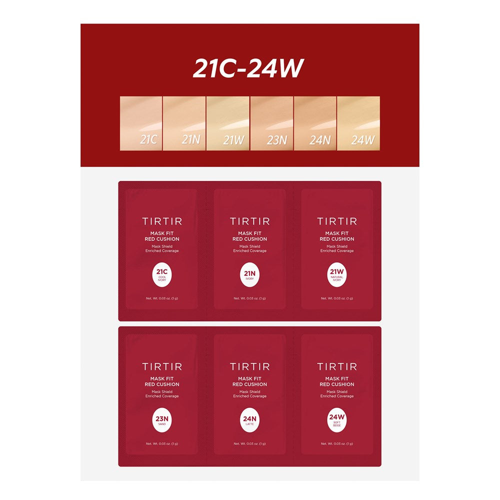 TIRTIR Mask Fit Red Cushion 6 Shade Trial Kit (1g/6pc) - Light Medium (21C-24W)