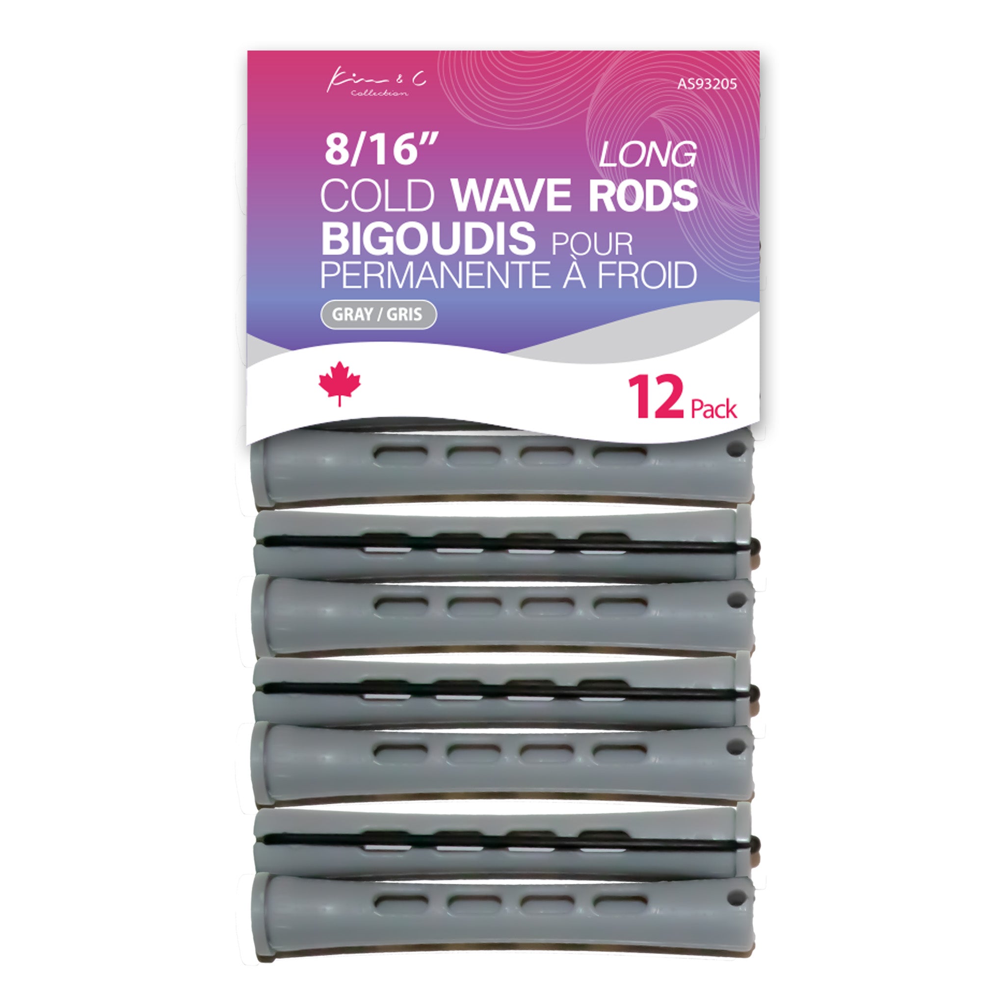 KIM & C Cold Wave Rods - Long 12 Ct / 8/16" Gray