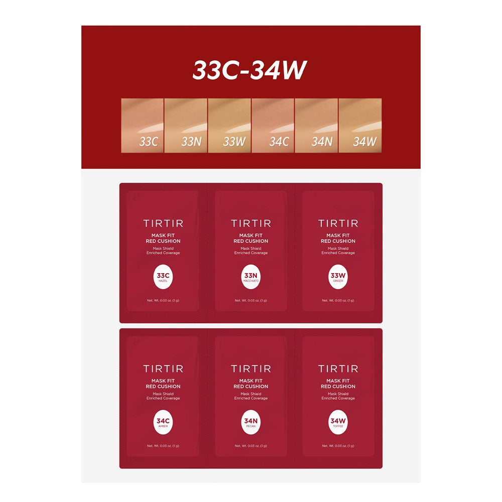 TIRTIR Mask Fit Red Cushion 6 Shade Trial Kit (1g/6pc) - Medium Deep (33C-34W)