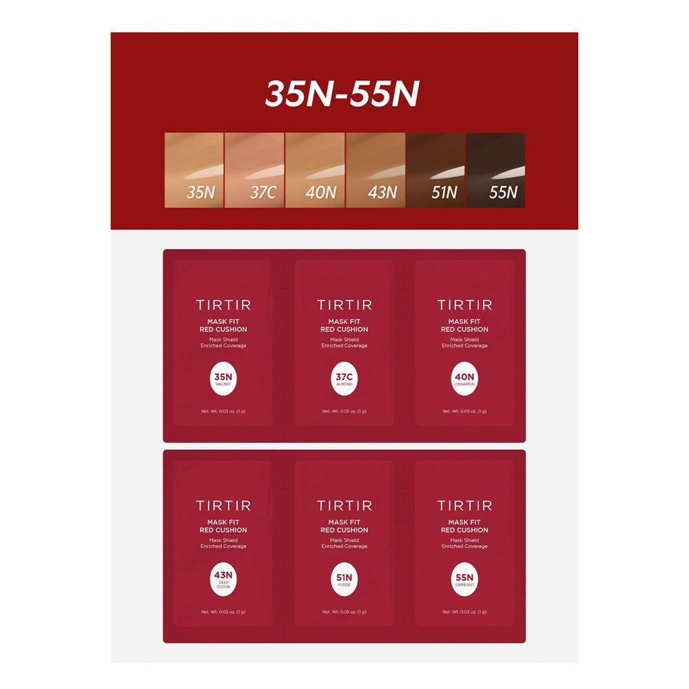 TIRTIR Mask Fit Red Cushion 6 Shade Trial Kit (1g/6pc) - Deep (35N-55N)
