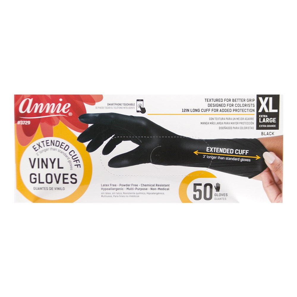 ANNIE Vinyl Gloves Extended 12" Cuff Powder Free [50ct/Box] - X-Large