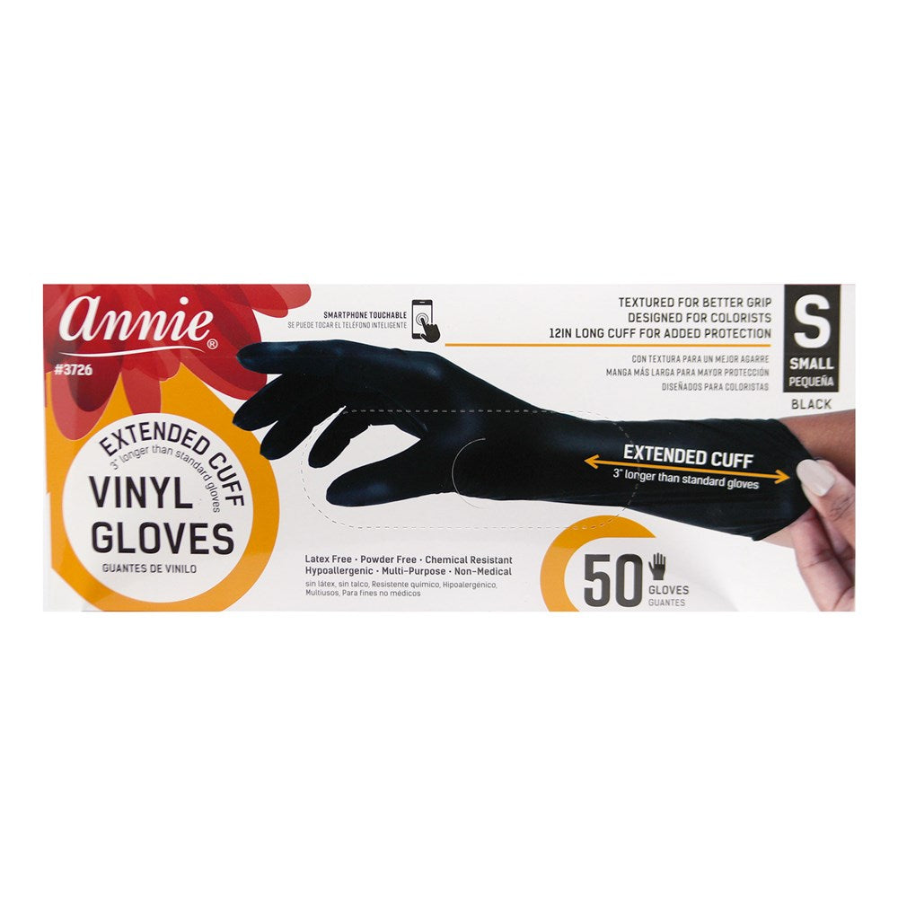 ANNIE Vinyl Gloves Extended 12" Cuff Powder Free [50ct/Box] - Small