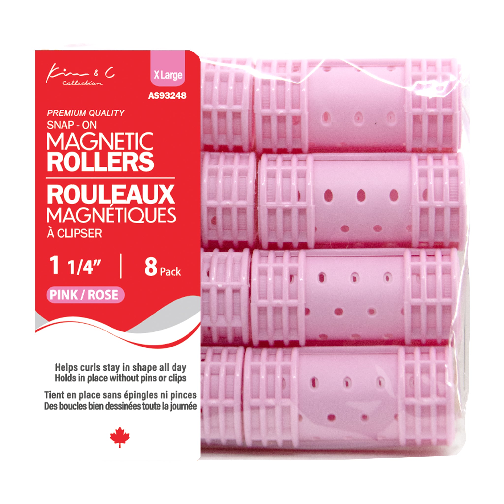 KIM & C Snap-On Magnetic Rollers - X.Large 8 Ct / 1-1/4" Pink