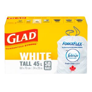 GLAD White Garbage Bag Force Flex Drawstring - Tall (50 Bags)