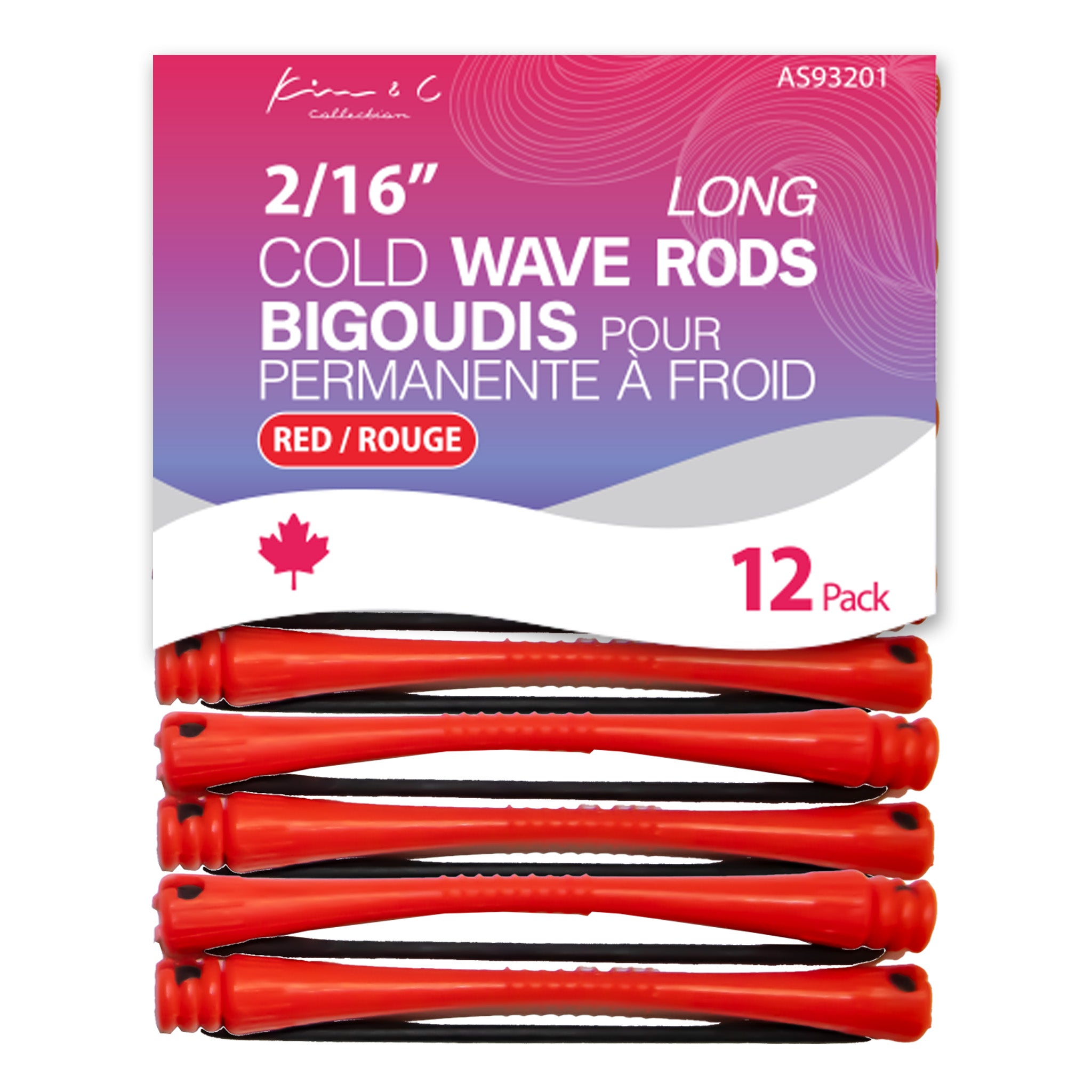 KIM & C Cold Wave Rods - Long 12 Ct / 2/16" Red