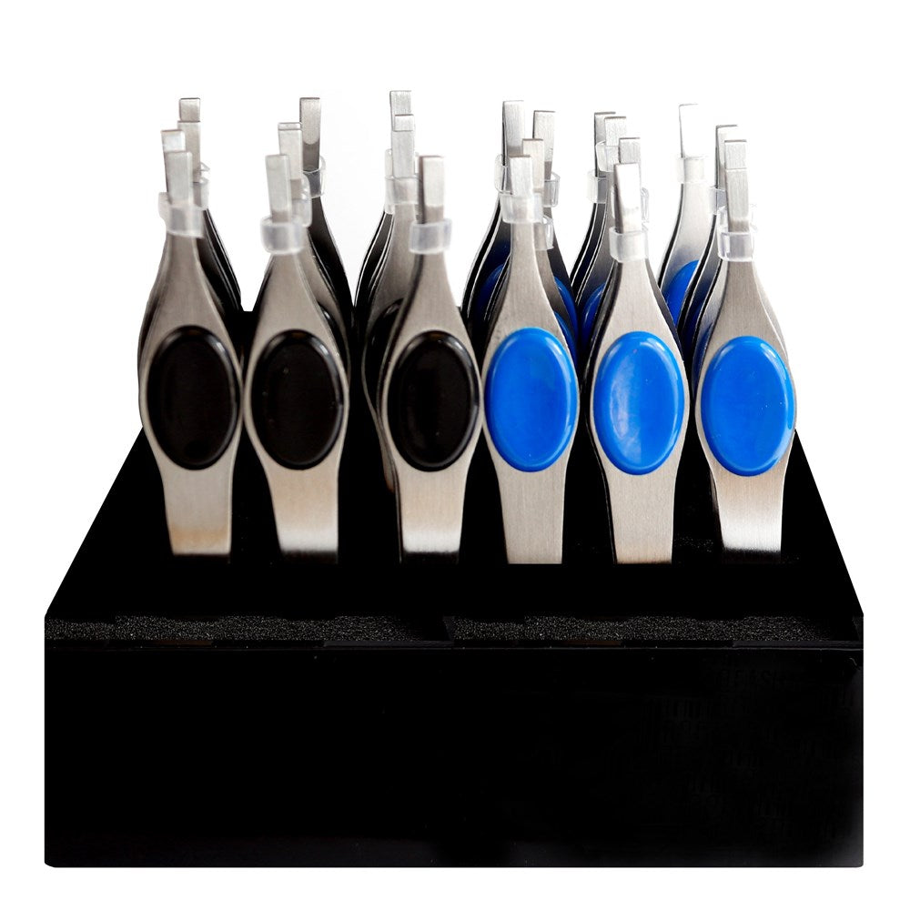 KIM & C Square Tip Tweezer with Rubber Grip (24pcs/display) - Black and Blue
