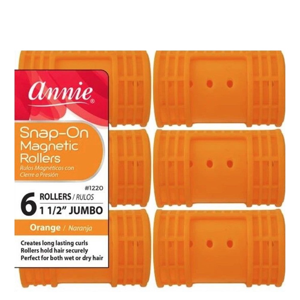 ANNIE Snap-On Magnetic Rollers - Orange / Jumbo (1 1/2" Diameter) 6ct