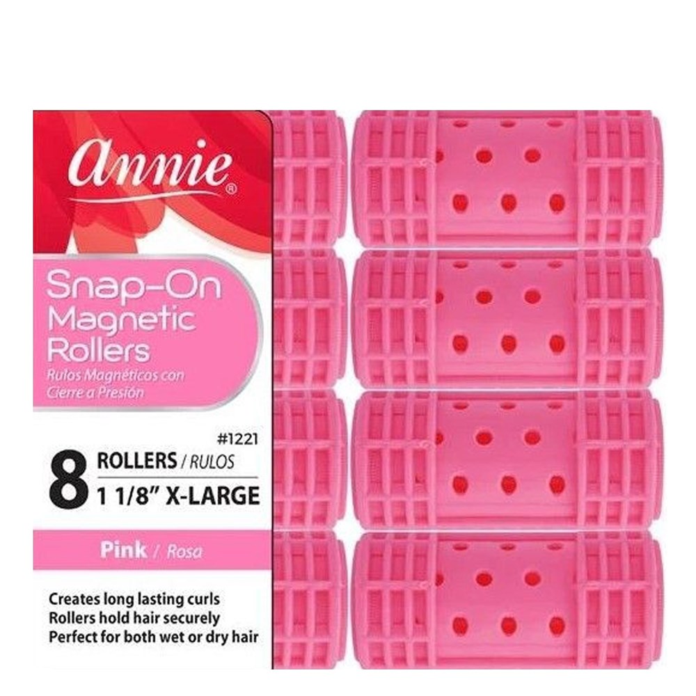 ANNIE Snap-On Magnetic Rollers - Pink / X-Large (1 1/8" Diameter) 8ct