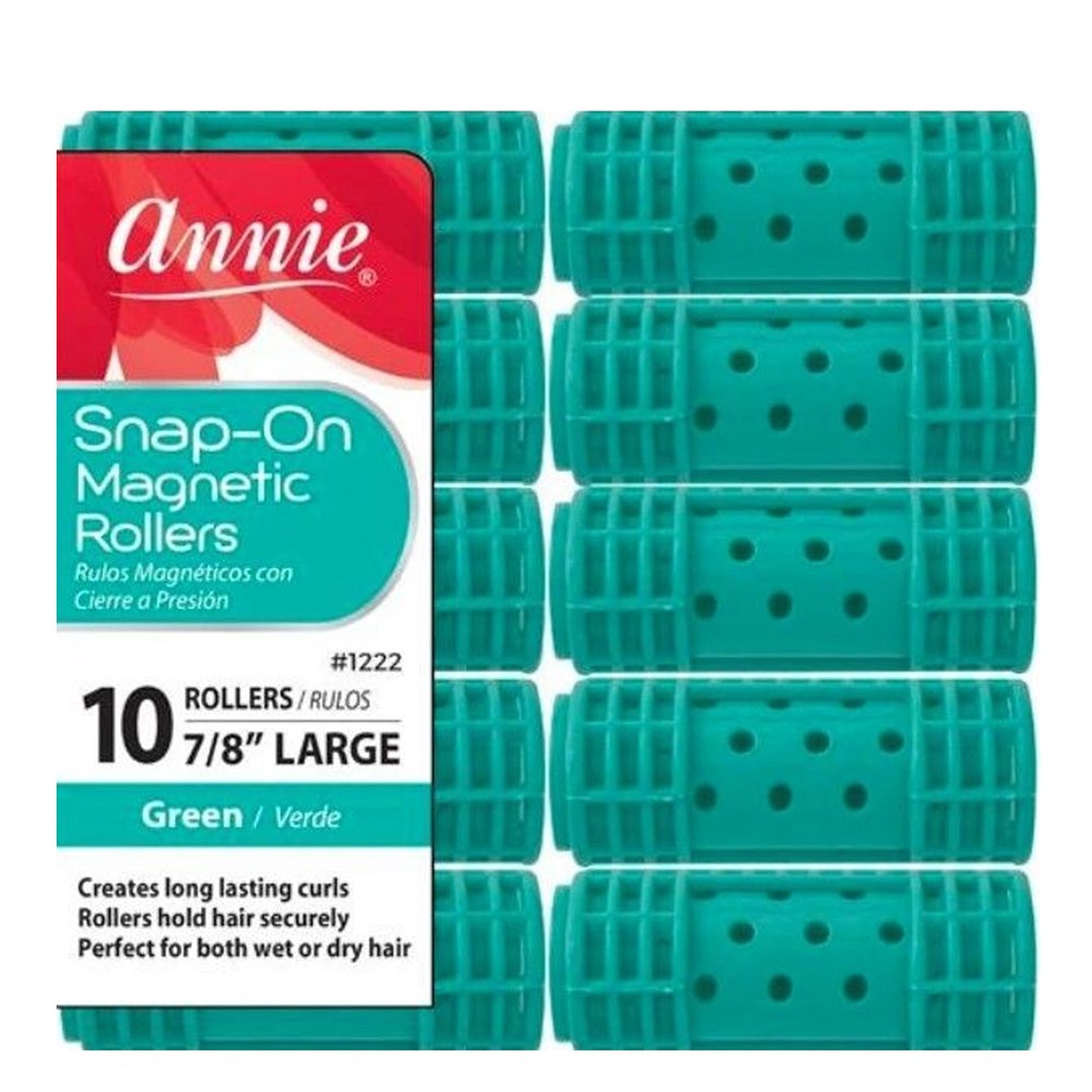 ANNIE Snap-On Magnetic Rollers - Green / Large (7/8" Diameter) 10ct
