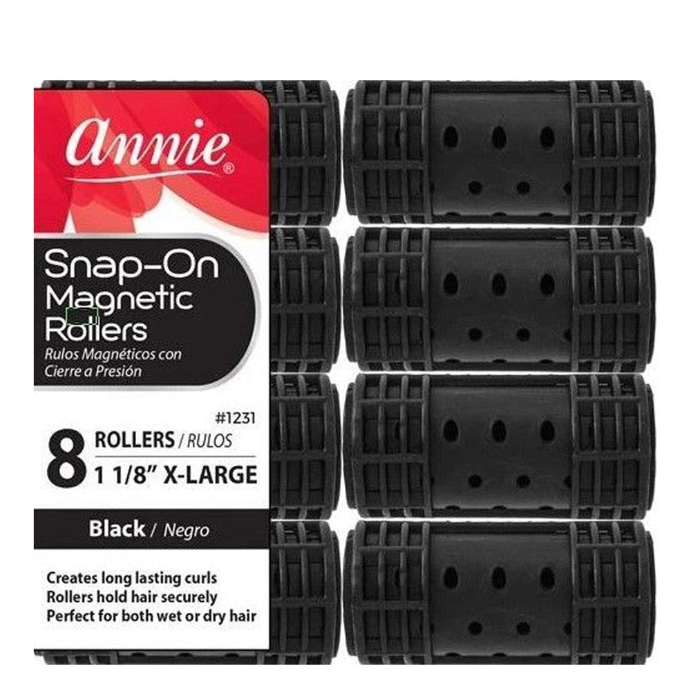 ANNIE Snap-On Magnetic Rollers - Black / X-Large (1 1/8" Diameter) 8ct