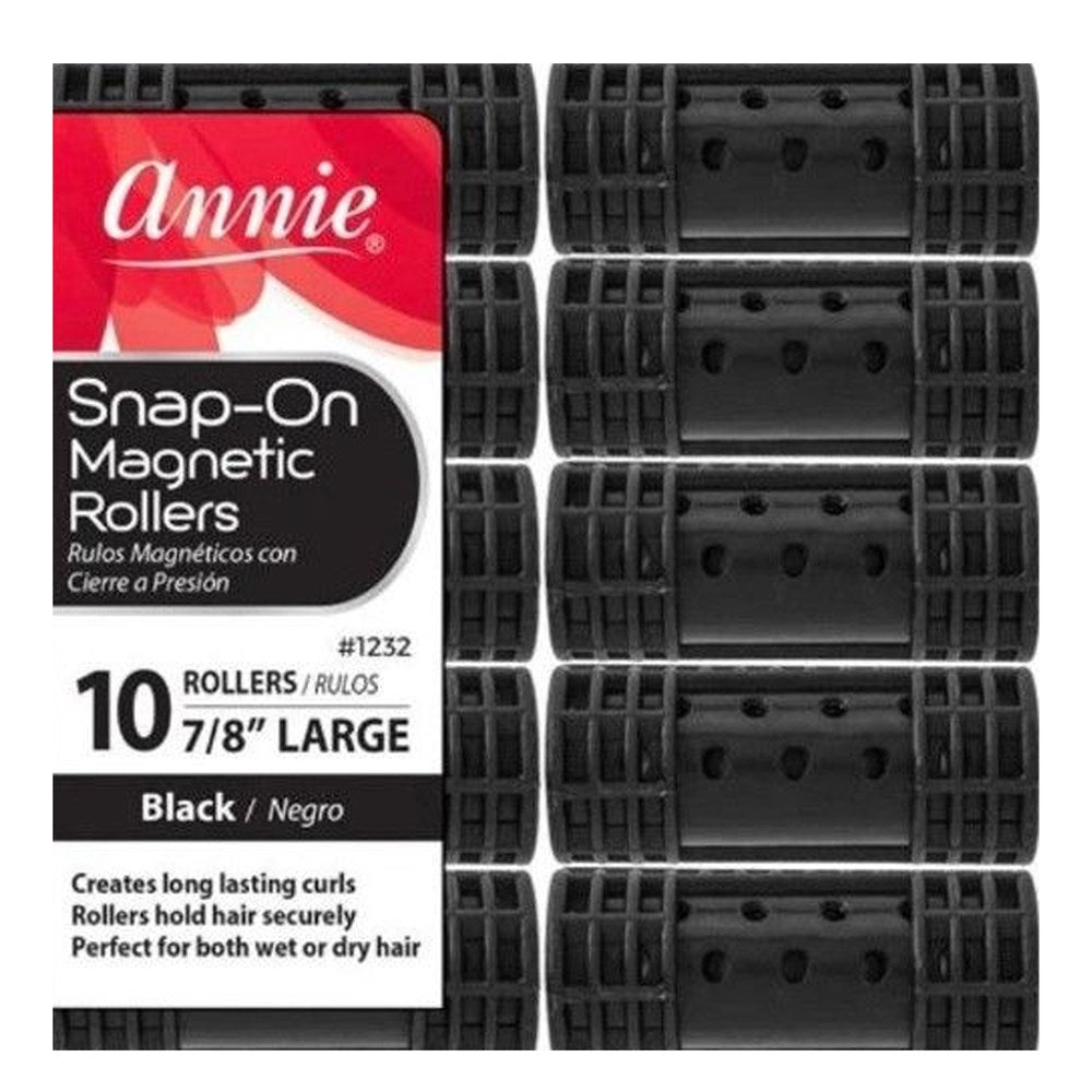 ANNIE Snap-On Magnetic Rollers - Black / Large (7/8" Diameter) 10ct