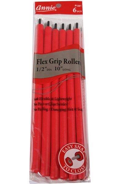 ANNIE Flex Grip Rollers (10inch Long) - 1/2" Diameter 6ct (Red)