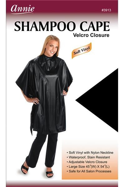 ANNIE Shampoo Cape with Velcro Closure [Soft Vinyl] Black - 45"(W) x 54"(L)