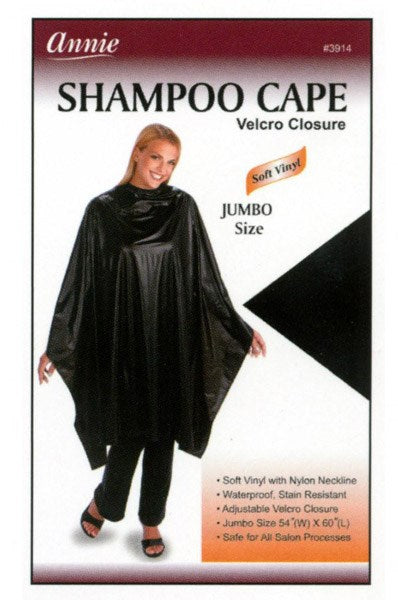 ANNIE Shampoo Cape with Velcro Closure [Soft Vinyl] Black - 54"(W) x 60"(L)