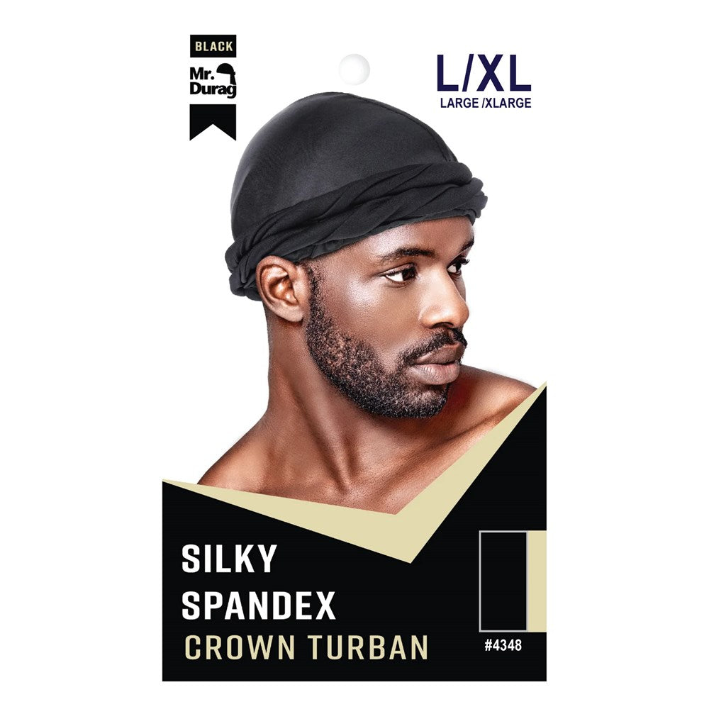 ANNIE Mr. Durag Silky Spandex Crown Turban (L/XL) - Black