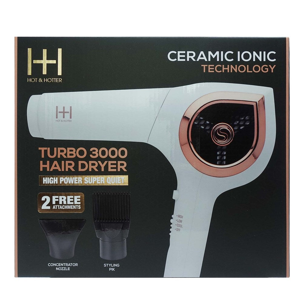ANNIE Hot & Hotter Ceramic Ionic Turbo 3000 Hair Dryer - White and Rose Gold