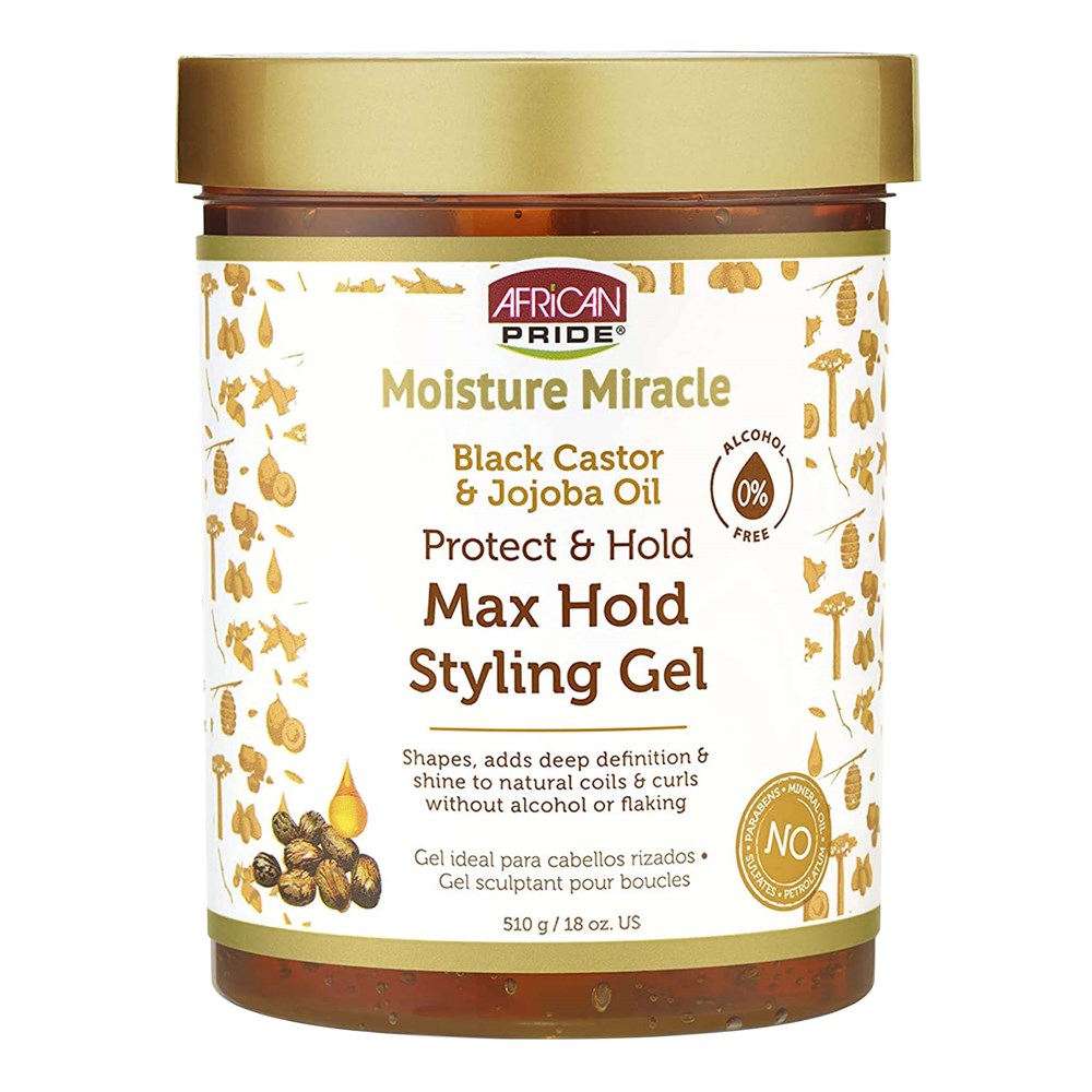 AFRICAN PRIDE Moisture Miracle Max Hold Styling Gel (18oz) - Black Castor Oil and Jojoba Oil