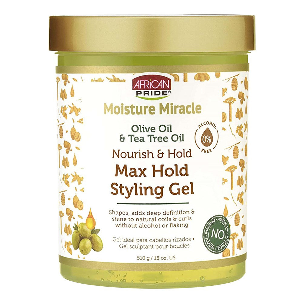 AFRICAN PRIDE Moisture Miracle Max Hold Styling Gel (18oz) - Olive Oil and Tea Tree Oil