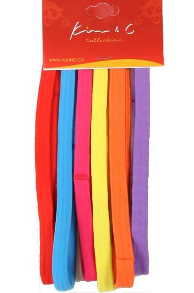 KIM & C 6pcs Elastic Headbands [Thick & Long] - Assorted