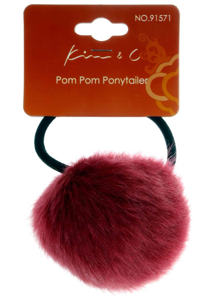 KIM & C Pom Pom Ponytailer Assorted - Burgundy