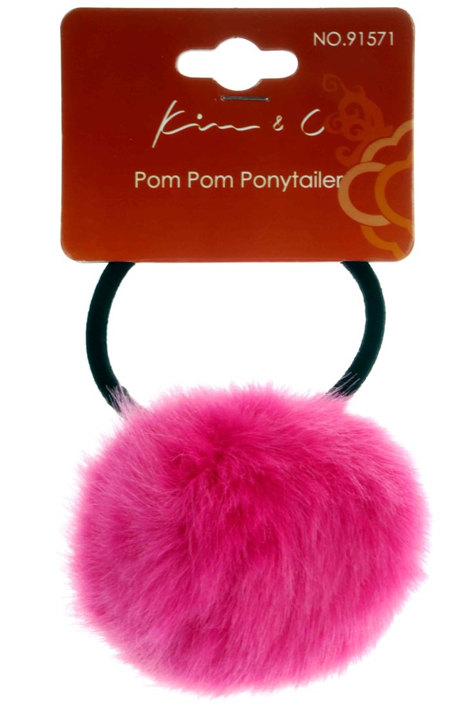 KIM & C Pom Pom Ponytailer Assorted - Hot Pink