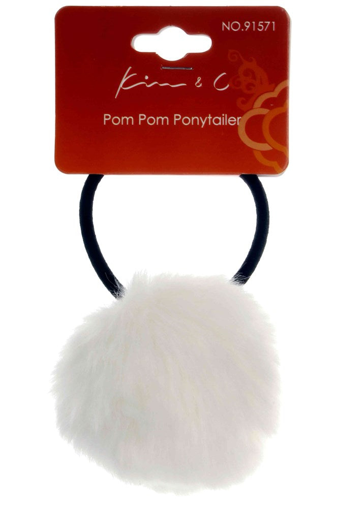 KIM & C Pom Pom Ponytailer Assorted - White