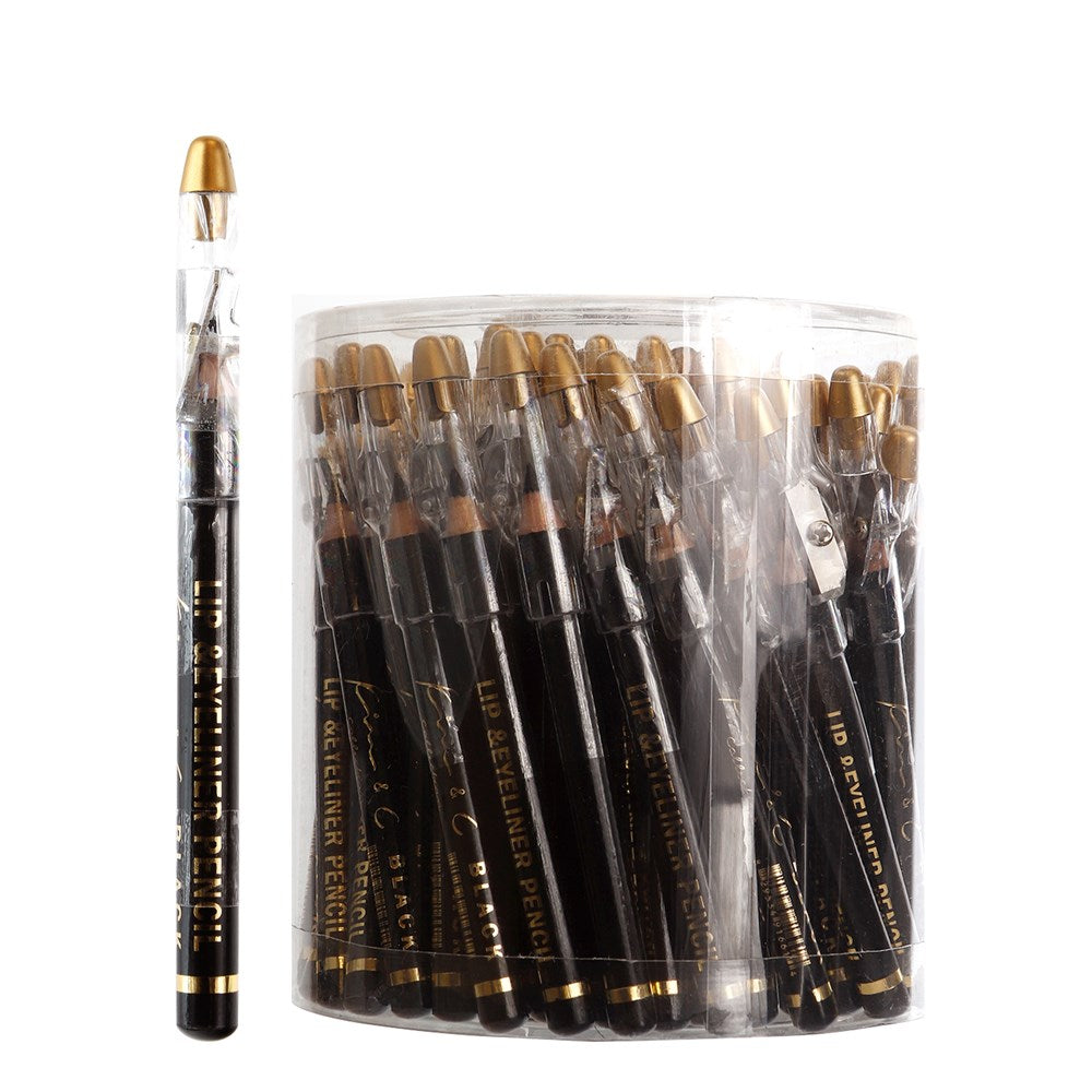 KIM & C Mini Lip & Eyeliner Pencil with Sharpener (72pcs/jar) - Black