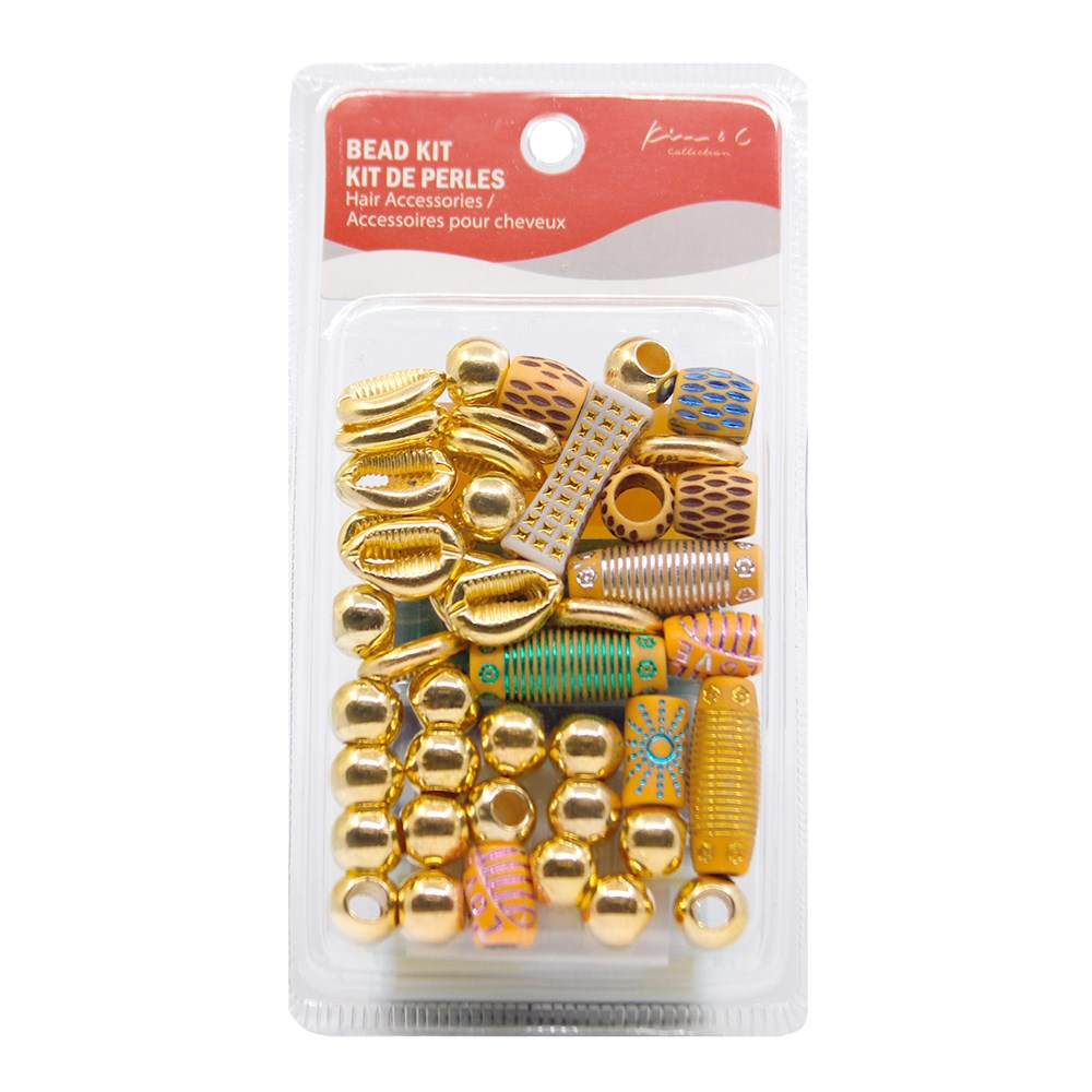 KIM & C  Wooden Hair Beads - Golden Beads